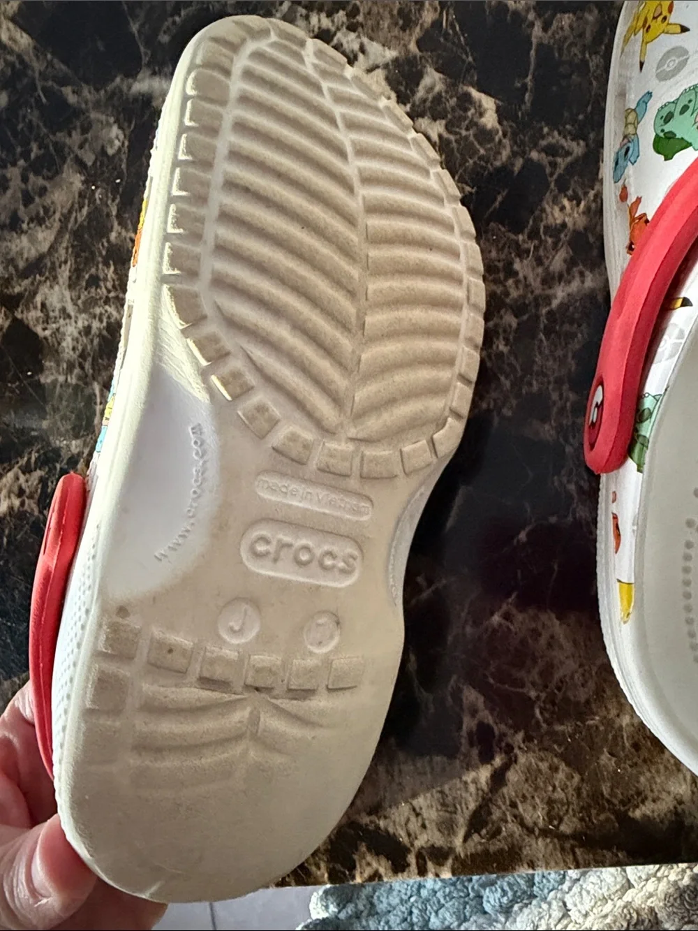 CROCS White Kids Clogs with Multicolor Pokémon Print and Red Strap
